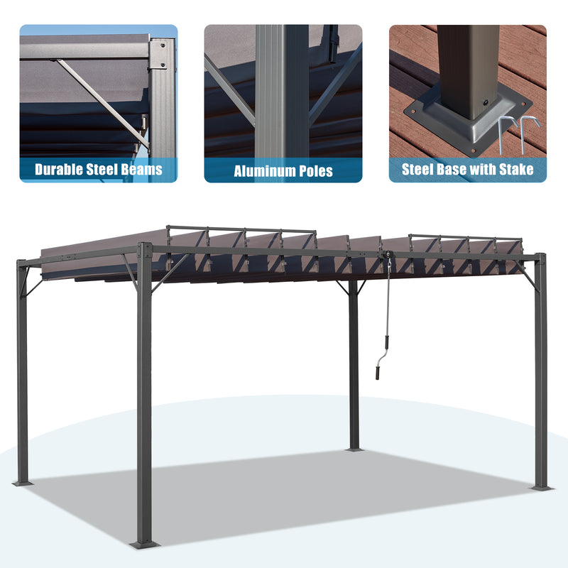 AVAWING 10FT x 13FT Patio Louvered Pergola with Aluminum Frame, Retractable Pergola Canopy Sun Shade with Adjustable Roof for Beach, Yard