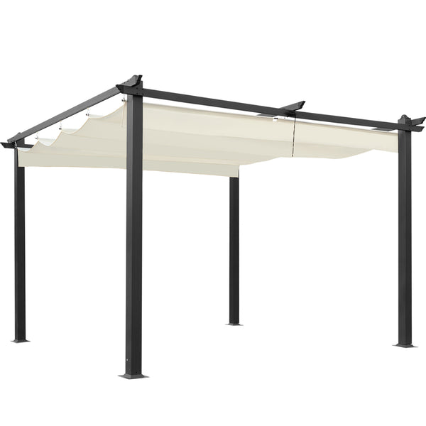 AVAWING 10FT x 13FT Outdoor Pergola, Garden Retractable Pergola Canopy Sun Shade Aluminum Frame Pergola(UV Resistant & Waterproof) for Porch, Beach,Beige