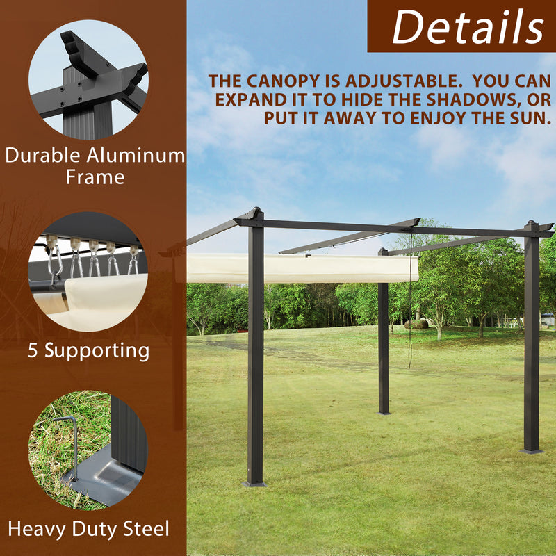 AVAWING 10FT x 13FT Outdoor Pergola, Garden Retractable Pergola Canopy Sun Shade Aluminum Frame Pergola(UV Resistant & Waterproof) for Porch, Beach,Beige