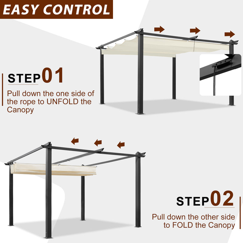 AVAWING 10FT x 13FT Outdoor Pergola, Garden Retractable Pergola Canopy Sun Shade Aluminum Frame Pergola(UV Resistant & Waterproof) for Porch, Beach,Beige