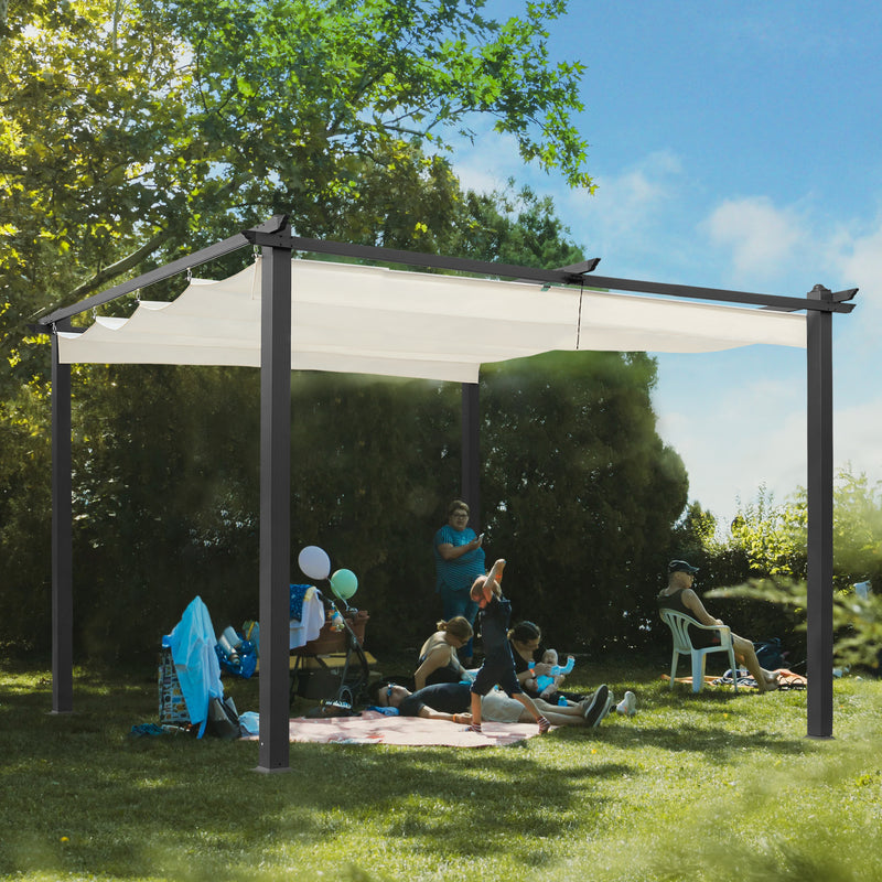 AVAWING 10FT x 13FT Outdoor Pergola, Garden Retractable Pergola Canopy Sun Shade Aluminum Frame Pergola(UV Resistant & Waterproof) for Porch, Beach,Beige
