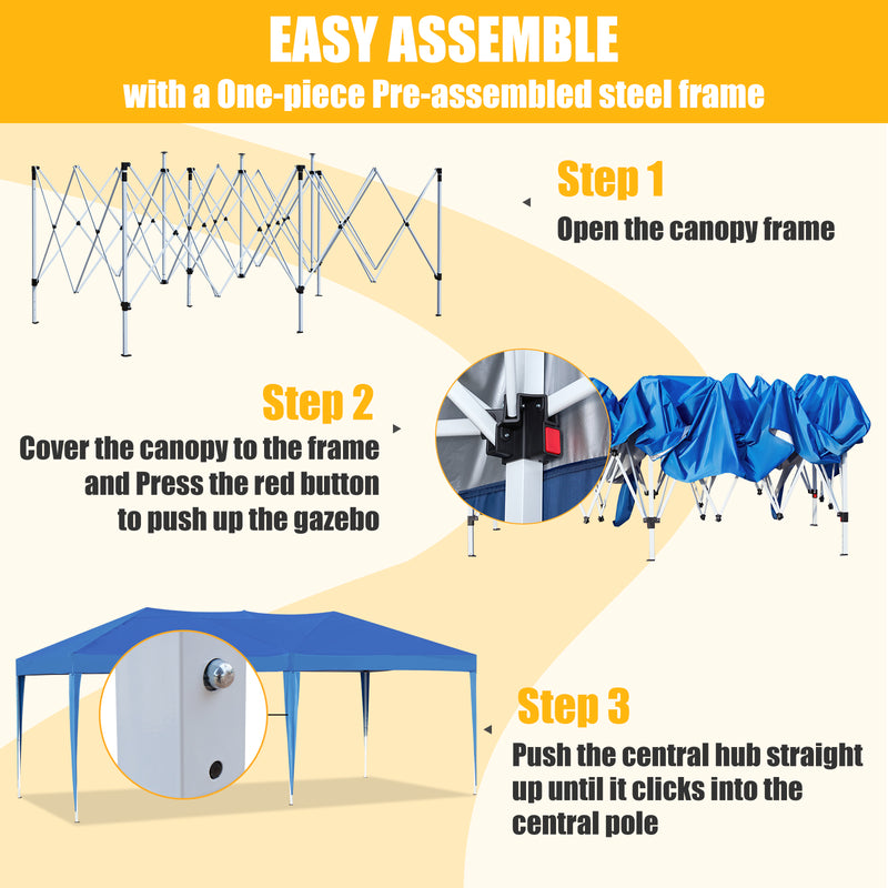 AVAWING 10 x 20 Canopy Tent Popup Patio Wedding Gazebo Folding Tents for Camping Instant Tent for Parties, Waterproof, Blue