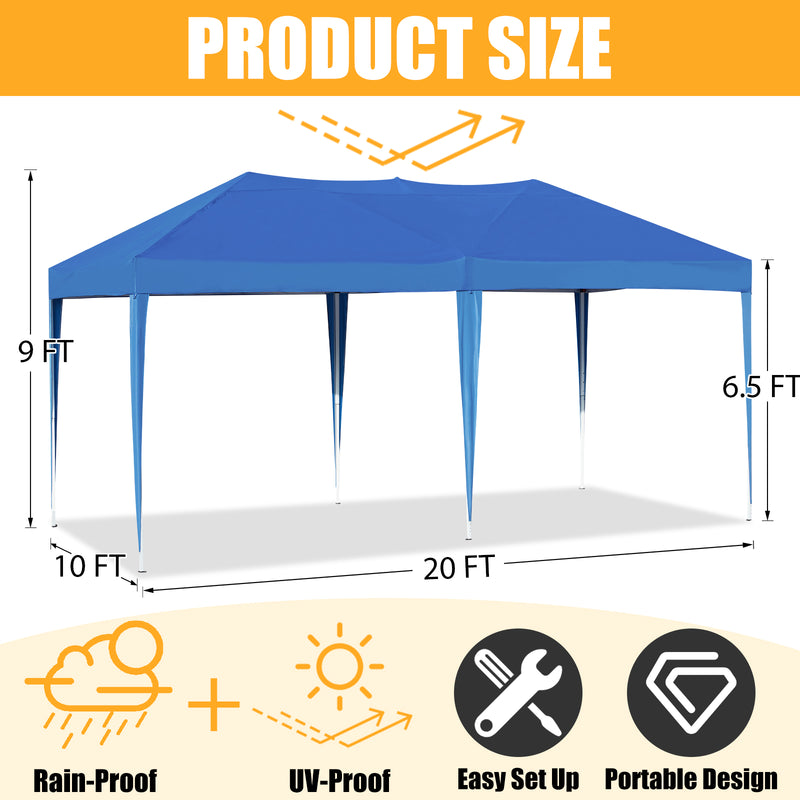 AVAWING 10 x 20 Canopy Tent Popup Patio Wedding Gazebo Folding Tents for Camping Instant Tent for Parties, Waterproof, Blue