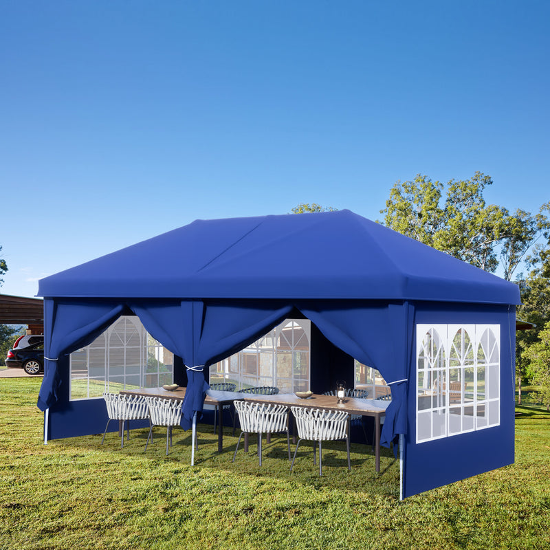 AVAWING 10 x 20 Canopy Tents with Sidewalls Popup Patio Wedding Gazebo Folding Tents for Camping Instant Tent for Parties, Waterproof, Blue