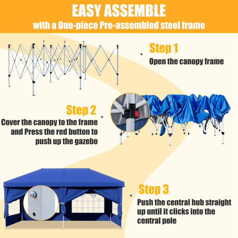 AVAWING 10 x 20 Canopy Tents with Sidewalls Popup Patio Wedding Gazebo Folding Tents for Camping Instant Tent for Parties, Waterproof, Blue