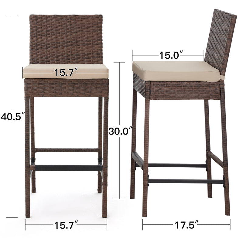 AVAWING Wicker Bar Height Chairs Set of 4, Patio Rattan Bar Stools Counter Height with Cushion