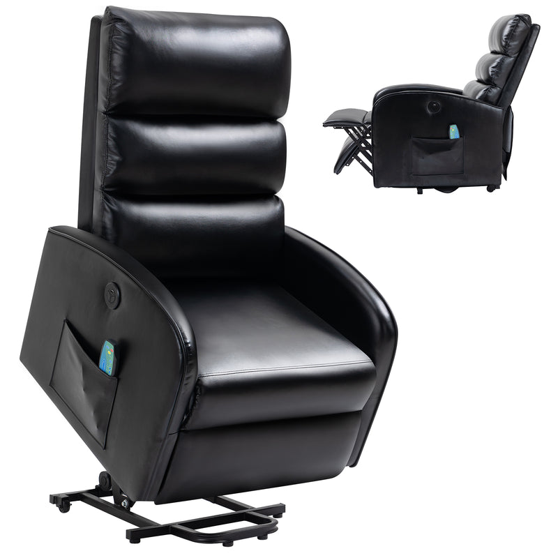 AVAWING Power Lift Massage Chair, Modern Electric Recliners for Elderly Up to 330 LBS with Heat & Vibration, Leather Sofa Lift Living Room Chairs with Side Pocket, USB Interface, Remote Control(Black)
