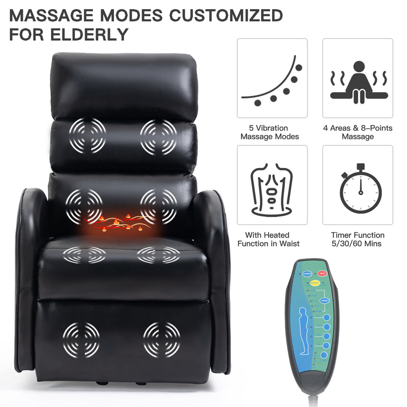AVAWING Power Lift Massage Chair, Modern Electric Recliners for Elderly Up to 330 LBS with Heat & Vibration, Leather Sofa Lift Living Room Chairs with Side Pocket, USB Interface, Remote Control(Black)