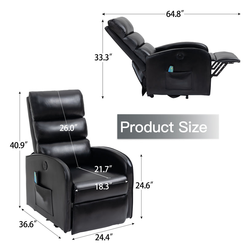 AVAWING Power Lift Massage Chair, Modern Electric Recliners for Elderly Up to 330 LBS with Heat & Vibration, Leather Sofa Lift Living Room Chairs with Side Pocket, USB Interface, Remote Control(Black)
