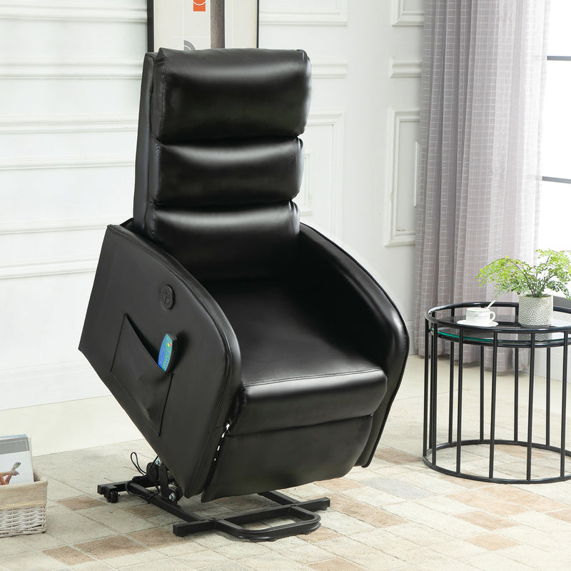 AVAWING Power Lift Massage Chair, Modern Electric Recliners for Elderly Up to 330 LBS with Heat & Vibration, Leather Sofa Lift Living Room Chairs with Side Pocket, USB Interface, Remote Control(Black)