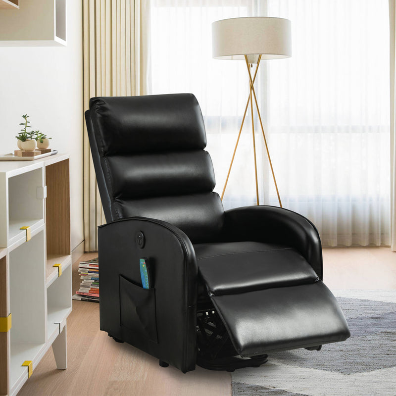 AVAWING Power Lift Massage Chair, Modern Electric Recliners for Elderly Up to 330 LBS with Heat & Vibration, Leather Sofa Lift Living Room Chairs with Side Pocket, USB Interface, Remote Control(Black)