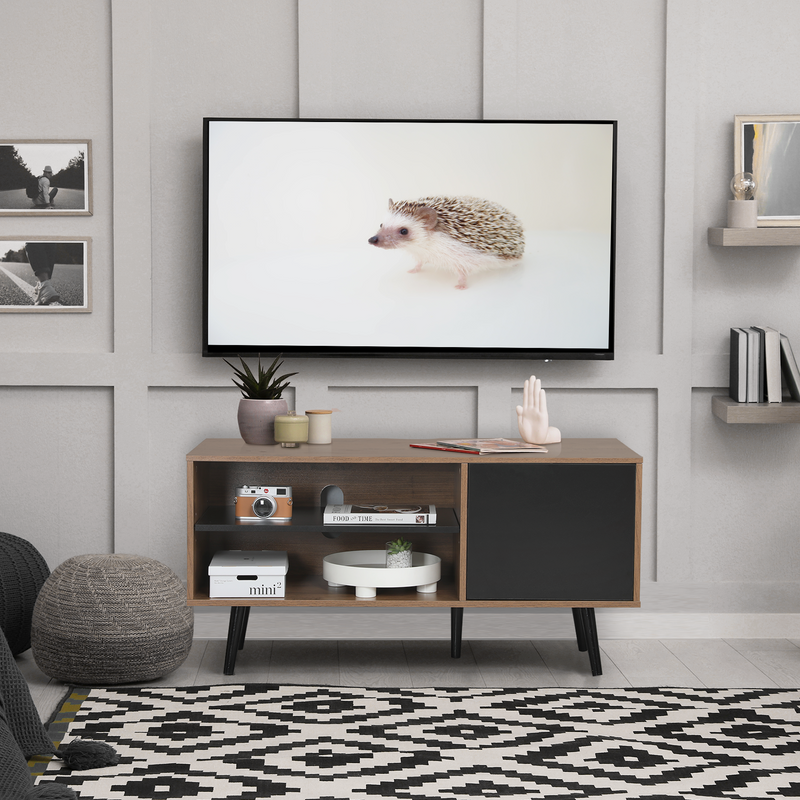 AVAWING Mid-Century Modern TV Stand for 43 Inch TV, TV Media Console with Storage£¦Open Shelf, Entertainment Center for Living Room/Bedroom, Rustic Brown