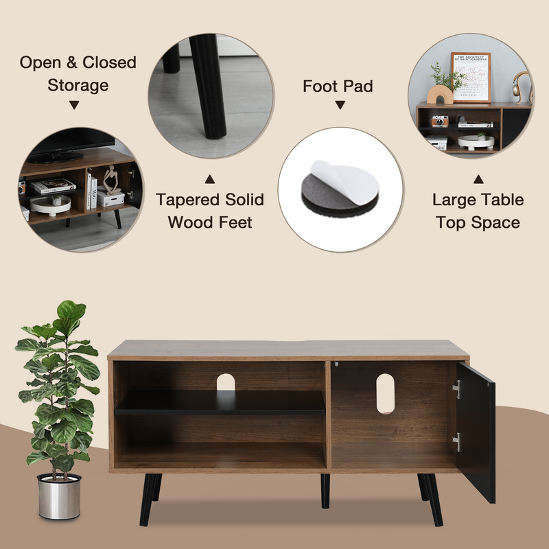 AVAWING Mid-Century Modern TV Stand for 43 Inch TV, TV Media Console with Storage£¦Open Shelf, Entertainment Center for Living Room/Bedroom, Rustic Brown