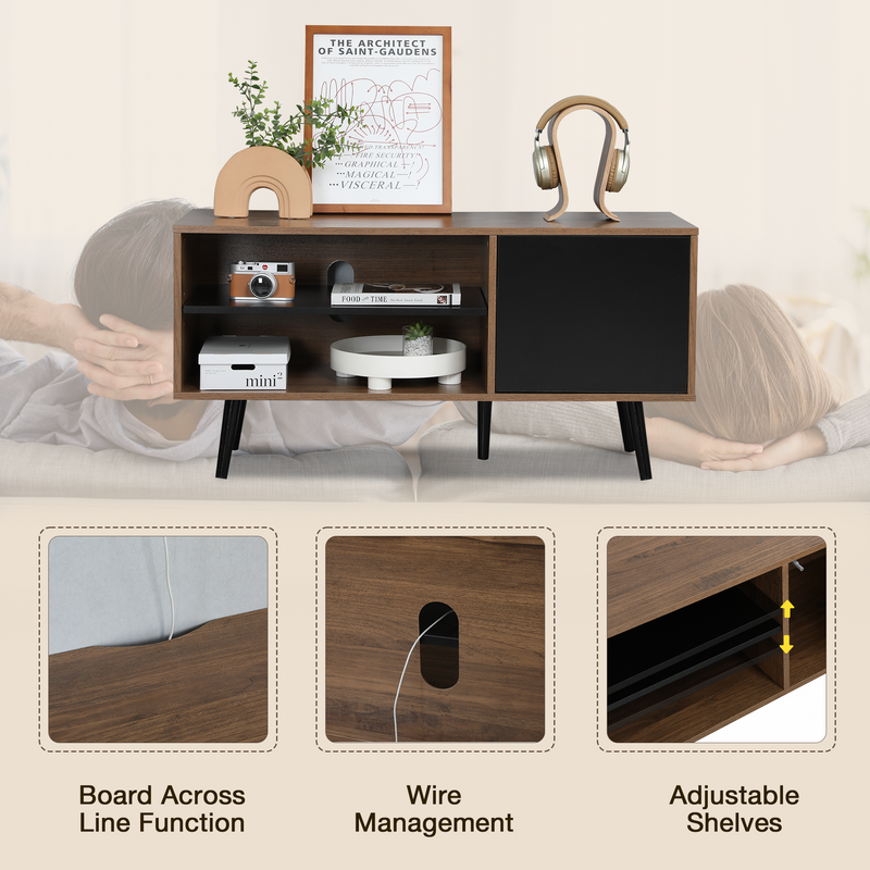 AVAWING Mid-Century Modern TV Stand for 43 Inch TV, TV Media Console with Storage£¦Open Shelf, Entertainment Center for Living Room/Bedroom, Rustic Brown