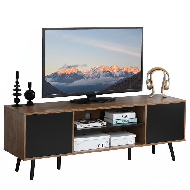 AVAWING Mid-Century Modern TV Stand for 60 Inch TV, Entertainment Center TV Cabinet with Storage£¦Open Shelf for Living Room/Bedroom, Rustic Brown