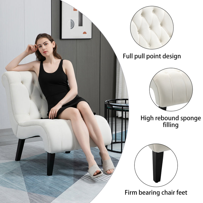 AVAWING Armless Accent Chair, Fabric Living Room Chairs with Wood Legs, Upholstered Lounge Chair for Bedroom, Beige