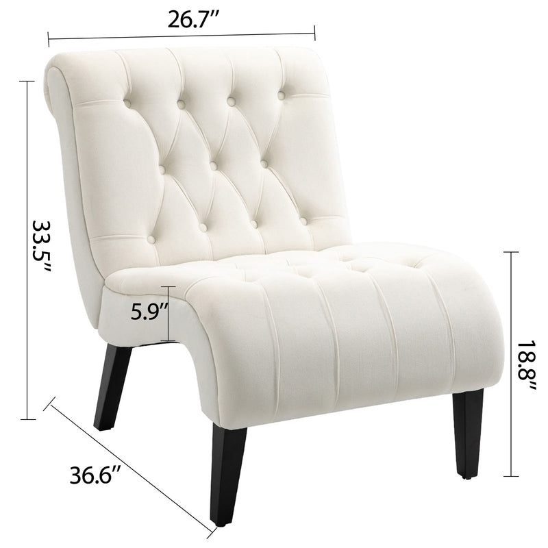 AVAWING Armless Accent Chair, Fabric Living Room Chairs with Wood Legs, Upholstered Lounge Chair for Bedroom, Beige