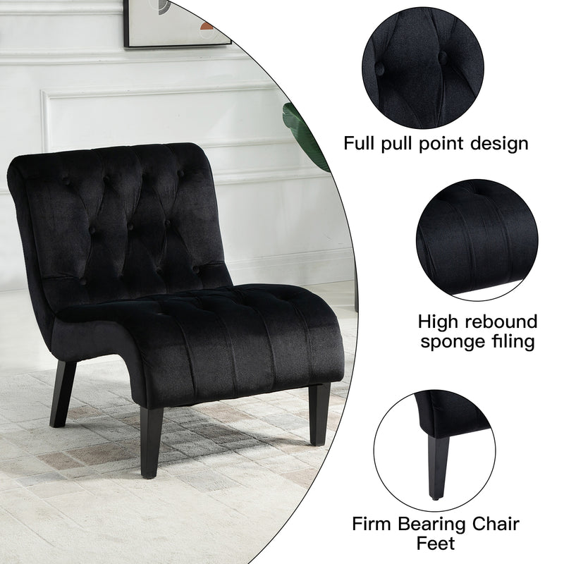 AVAWING Armless Accent Chair, Fabric Living Room Chairs with Wood Legs, Upholstered Lounge Chair for Bedroom, Black
