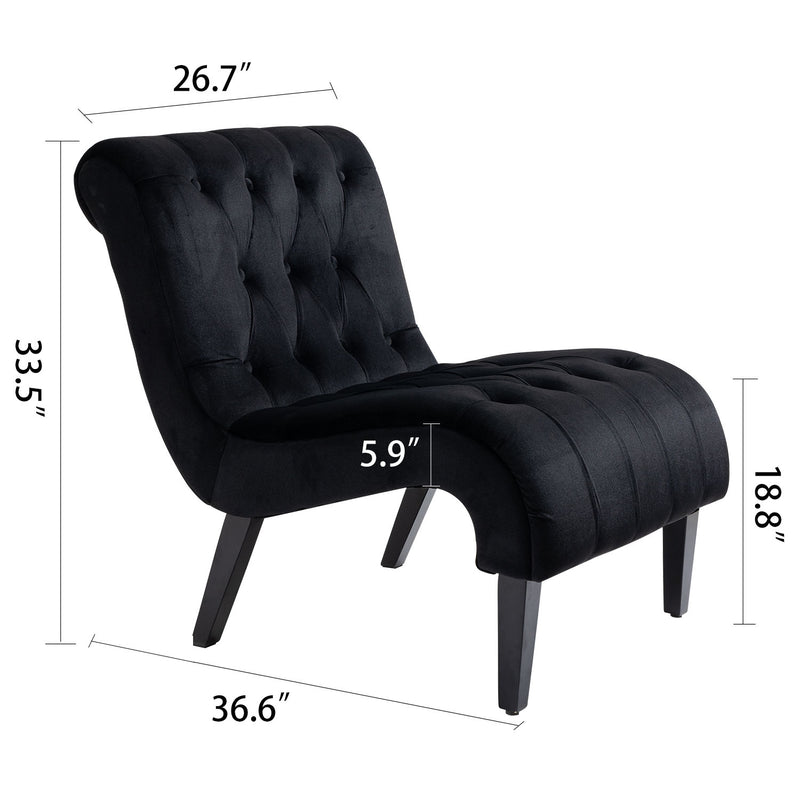 AVAWING Armless Accent Chair, Fabric Living Room Chairs with Wood Legs, Upholstered Lounge Chair for Bedroom, Black