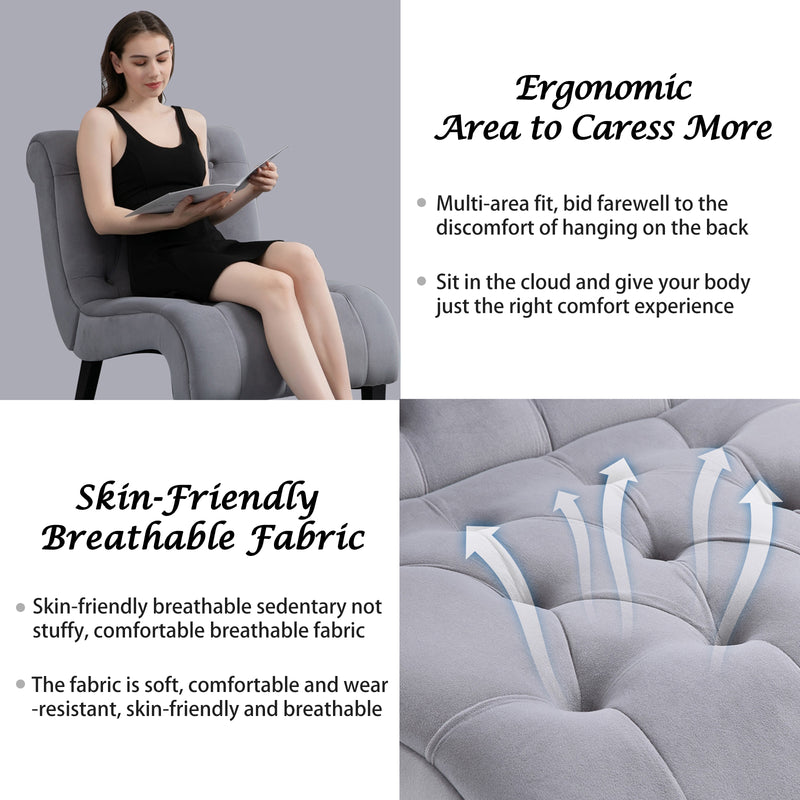 Copy of Copy of AVAWING Armless Accent Chair, Fabric Living Room Chairs with Wood Legs, Upholstered Lounge Chair for Bedroom, Gray