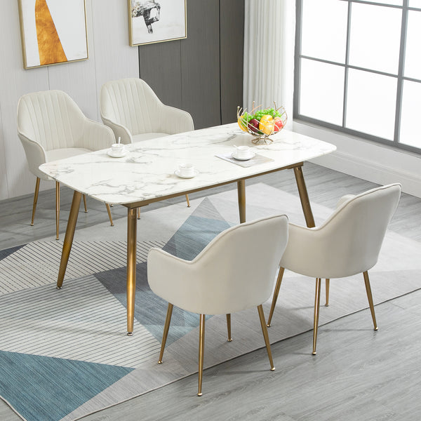 AVAWING Accent Arm Chairs Velvet Dining Chairs Set of 4 Upholstered Dining Chairs with Arms Mid Century Modern Dining Chairs with Golden Legs Kitchen Chairs, Beige