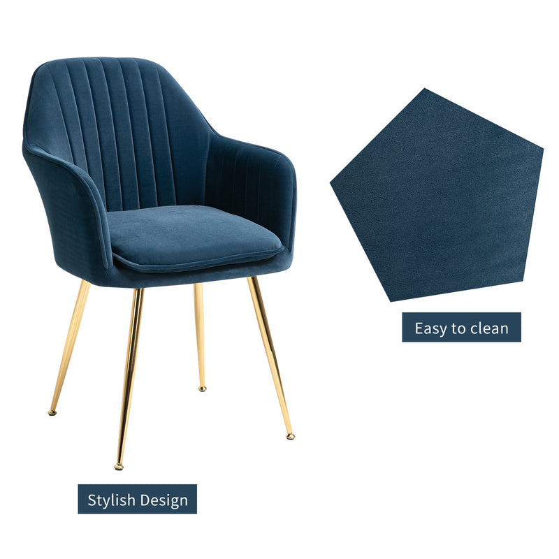 AVAWING Accent Arm Chairs Velvet Dining Chairs Set of 4 Upholstered Dining Chairs with Arms Mid Century Modern Dining Chairs with Golden Legs Kitchen Chairs, Blue