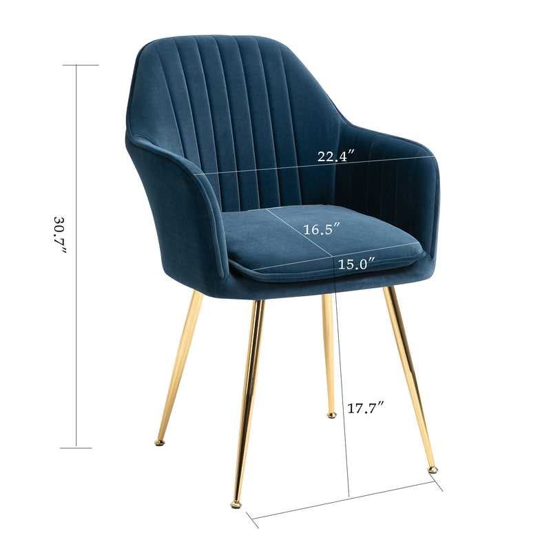 AVAWING Accent Arm Chairs Velvet Dining Chairs Set of 4 Upholstered Dining Chairs with Arms Mid Century Modern Dining Chairs with Golden Legs Kitchen Chairs, Blue