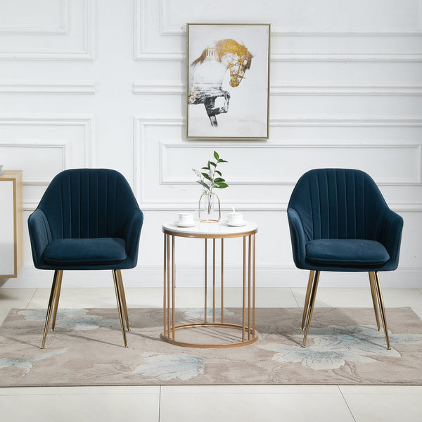 AVAWING Modern Living Dining Room Accent Arm Chairs Set of 2, Velvet Mid-Century Upholstered Seat Club Guest with Golden Legs, Blue