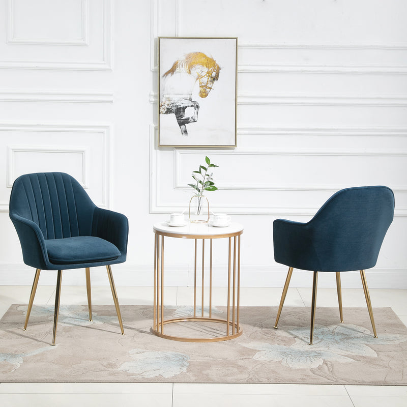 AVAWING Modern Living Dining Room Accent Arm Chairs Set of 2, Velvet Mid-Century Upholstered Seat Club Guest with Golden Legs, Blue