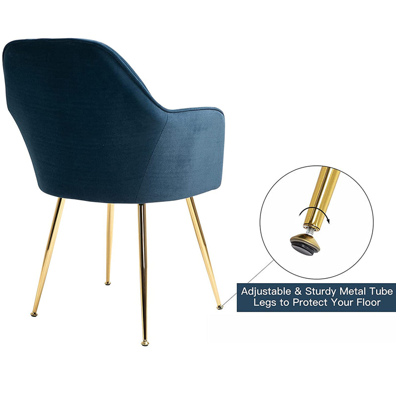 AVAWING Modern Living Dining Room Accent Arm Chairs Set of 2, Velvet Mid-Century Upholstered Seat Club Guest with Golden Legs, Blue