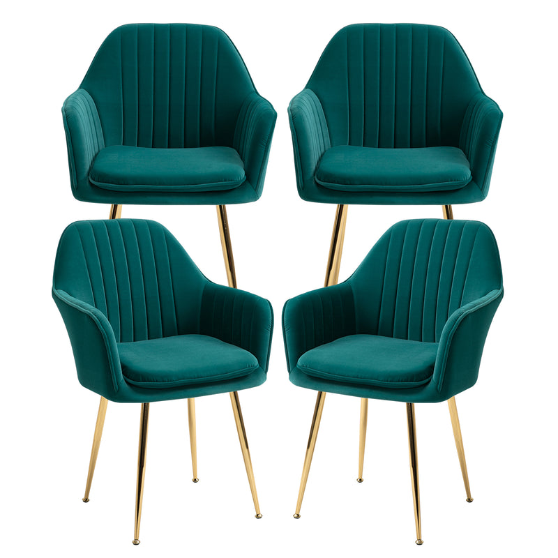 AVAWING Accent Arm Chairs Velvet Dining Chairs Set of 4 Upholstered Dining Chairs with Arms Mid Century Modern Dining Chairs with Golden Legs Kitchen Chairs, Green