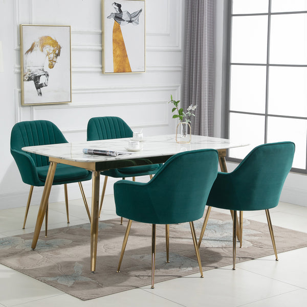 AVAWING Accent Arm Chairs Velvet Dining Chairs Set of 4 Upholstered Dining Chairs with Arms Mid Century Modern Dining Chairs with Golden Legs Kitchen Chairs, Green