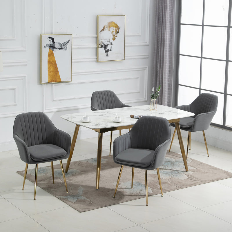 AVAWING Accent Arm Chairs Velvet Dining Chairs Set of 4 Upholstered Dining Chairs with Arms Mid Century Modern Dining Chairs with Golden Legs Kitchen Chairs, Grey