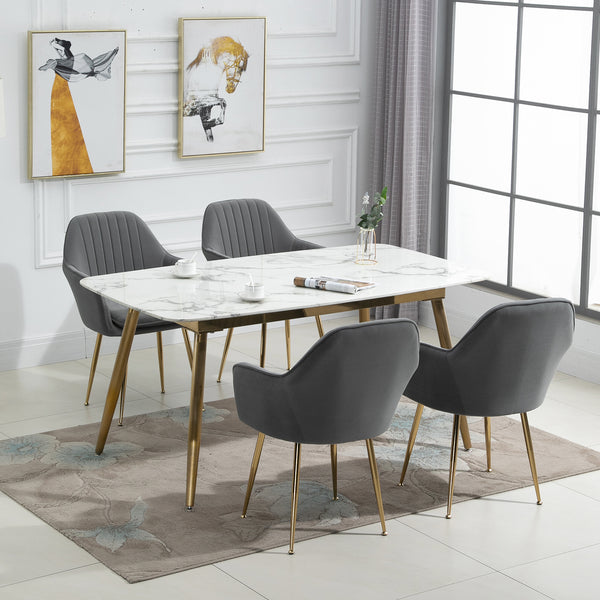 AVAWING Accent Arm Chairs Velvet Dining Chairs Set of 4 Upholstered Dining Chairs with Arms Mid Century Modern Dining Chairs with Golden Legs Kitchen Chairs, Grey