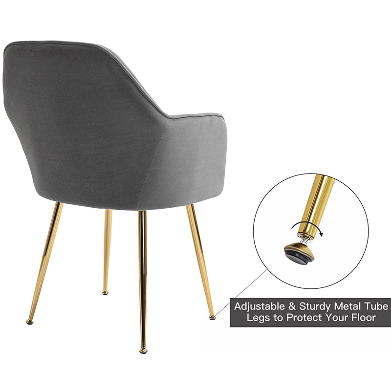 AVAWING Accent Arm Chairs Velvet Dining Chairs Set of 4 Upholstered Dining Chairs with Arms Mid Century Modern Dining Chairs with Golden Legs Kitchen Chairs, Grey