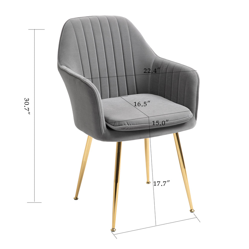 AVAWING Accent Arm Chairs Velvet Dining Chairs Set of 4 Upholstered Dining Chairs with Arms Mid Century Modern Dining Chairs with Golden Legs Kitchen Chairs, Grey