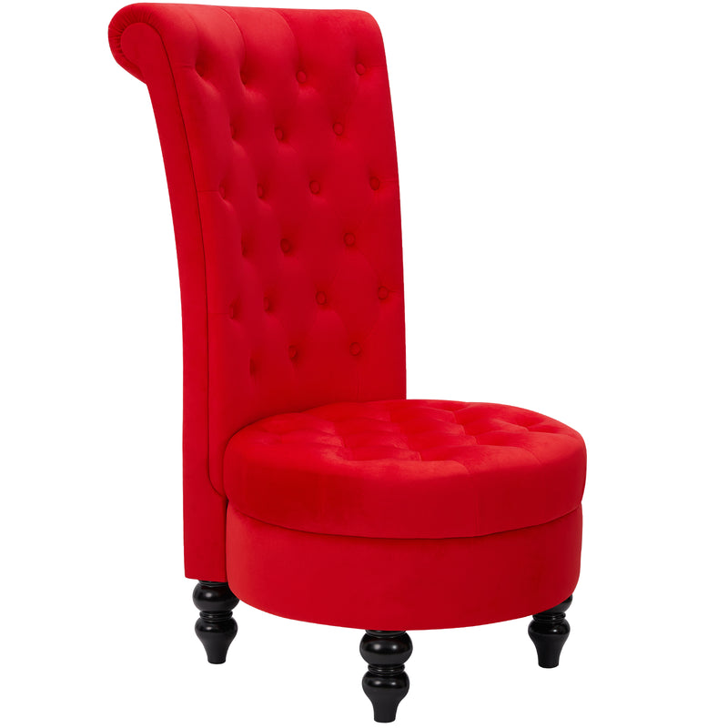 AVAWING Throne Royal Chair Set of 1 for Living Room, Button-Tufted Accent Armless High Back Chair with 24.6 Inch Larger Seat, Thick Padding and Rubberwood Legs, Enthusiastic Red