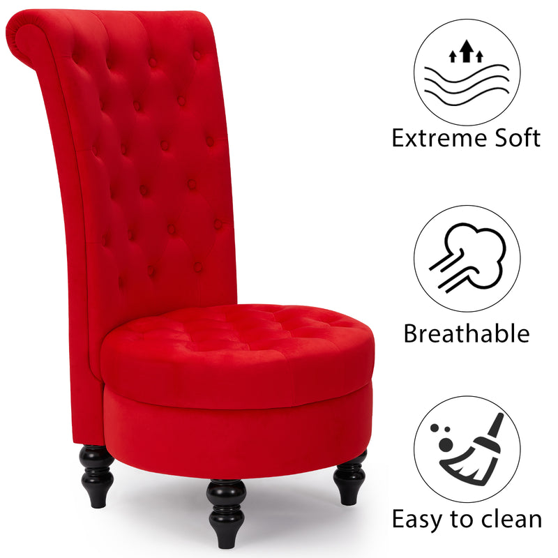 AVAWING Throne Royal Chair Set of 1 for Living Room, Button-Tufted Accent Armless High Back Chair with 24.6 Inch Larger Seat, Thick Padding and Rubberwood Legs, Enthusiastic Red
