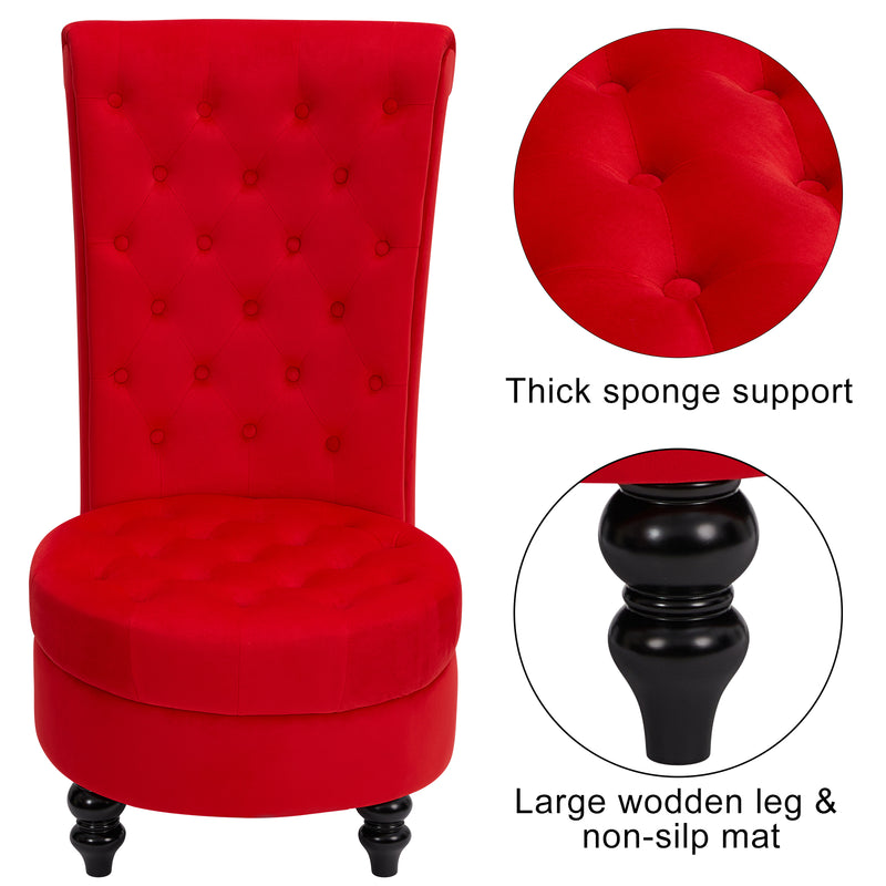 AVAWING Throne Royal Chair Set of 1 for Living Room, Button-Tufted Accent Armless High Back Chair with 24.6 Inch Larger Seat, Thick Padding and Rubberwood Legs, Enthusiastic Red