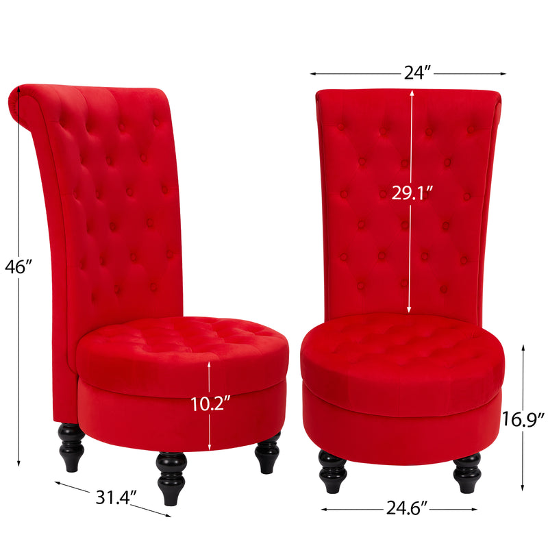 AVAWING Throne Royal Chair Set of 1 for Living Room, Button-Tufted Accent Armless High Back Chair with 24.6 Inch Larger Seat, Thick Padding and Rubberwood Legs, Enthusiastic Red