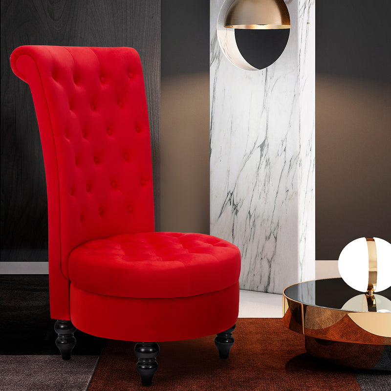 AVAWING Throne Royal Chair Set of 1 for Living Room, Button-Tufted Accent Armless High Back Chair with 24.6 Inch Larger Seat, Thick Padding and Rubberwood Legs, Enthusiastic Red