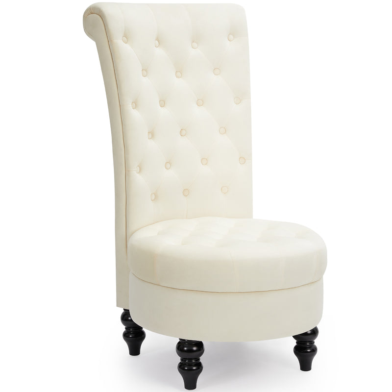 AVAWING Throne Royal Chair Set of 1 for Living Room, Button-Tufted Accent Armless High Back Chair with 24.6 Inch Larger Seat, Thick Padding and Rubberwood Legs, Cream White