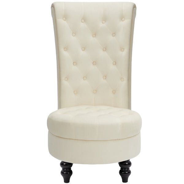 AVAWING Throne Royal Chair Set of 1 for Living Room, Button-Tufted Accent Armless High Back Chair with 24.6 Inch Larger Seat, Thick Padding and Rubberwood Legs, Cream White