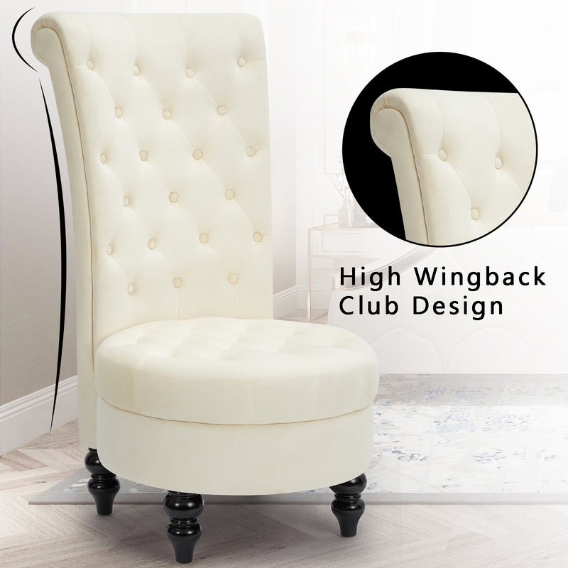AVAWING Throne Royal Chair Set of 1 for Living Room, Button-Tufted Accent Armless High Back Chair with 24.6 Inch Larger Seat, Thick Padding and Rubberwood Legs, Cream White