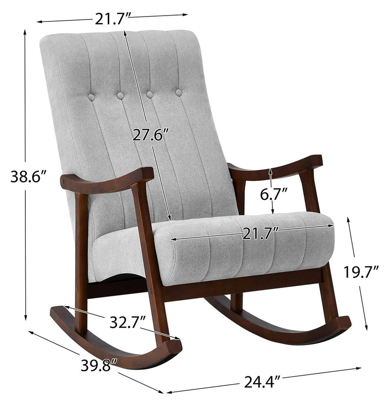 AVAWING Upholstered Rocking Chair with Fabric Padded Seat,Comfortable Rocker Solid Wood for Living Room, Modern High Back Armchair, Adult Single Sofa, Old Man Chair