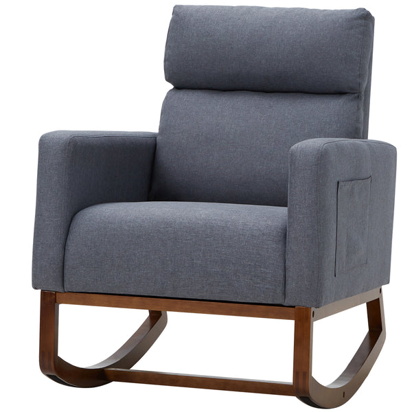 AVAWING Living Room Rocking Chair, Comfortable Rocker Fabric Padded Seat Wood Base,Modern High Back Armchair
