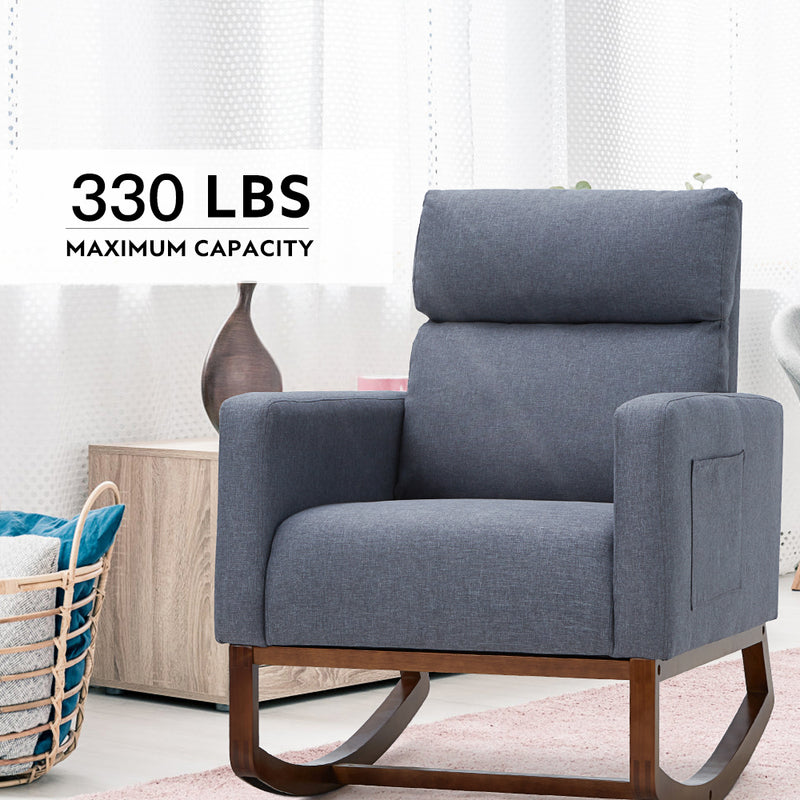 AVAWING Living Room Rocking Chair, Comfortable Rocker Fabric Padded Seat Wood Base,Modern High Back Armchair
