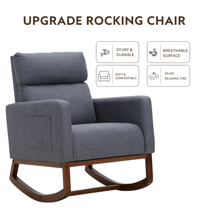AVAWING Living Room Rocking Chair, Comfortable Rocker Fabric Padded Seat Wood Base,Modern High Back Armchair