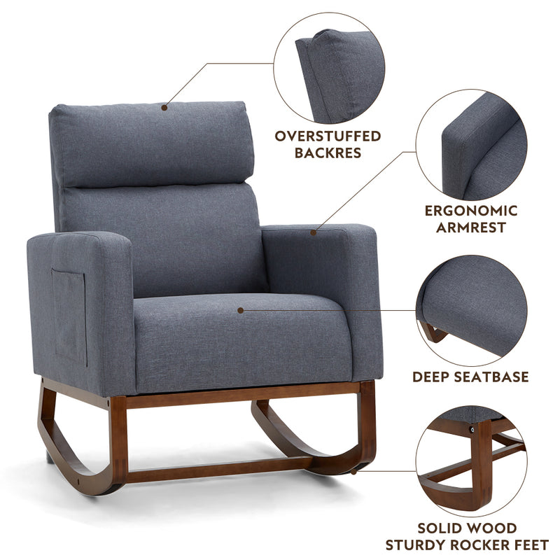 AVAWING Living Room Rocking Chair, Comfortable Rocker Fabric Padded Seat Wood Base,Modern High Back Armchair