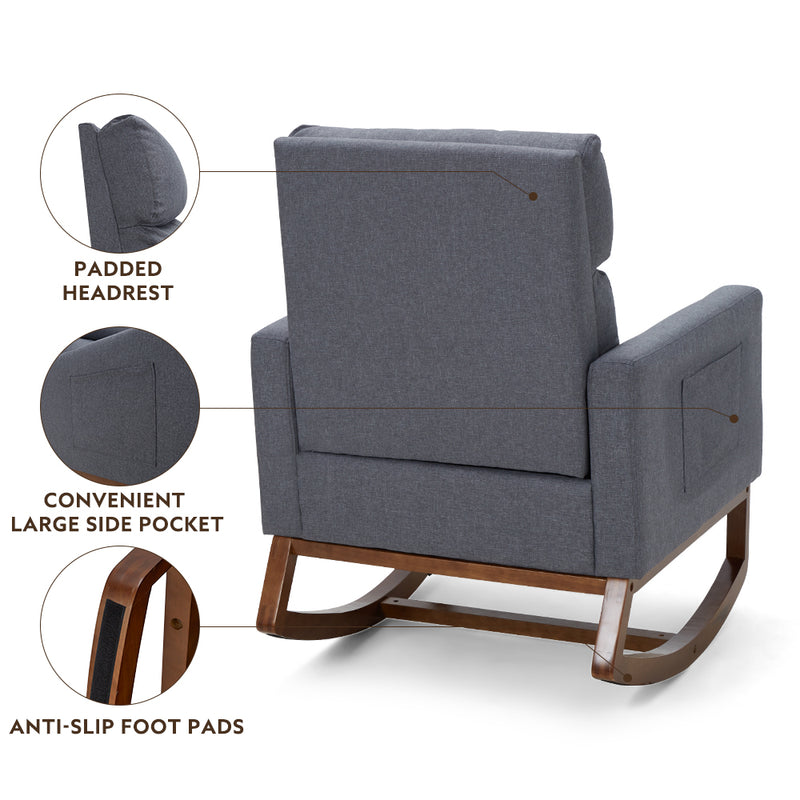 AVAWING Living Room Rocking Chair, Comfortable Rocker Fabric Padded Seat Wood Base,Modern High Back Armchair